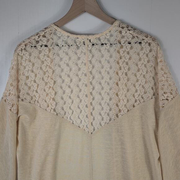 Umgee Cardigan Womens S/M Beige Sheer Crochet Lace Boho Drape Hem 3/4 Sleeve - Picture 5 of 12